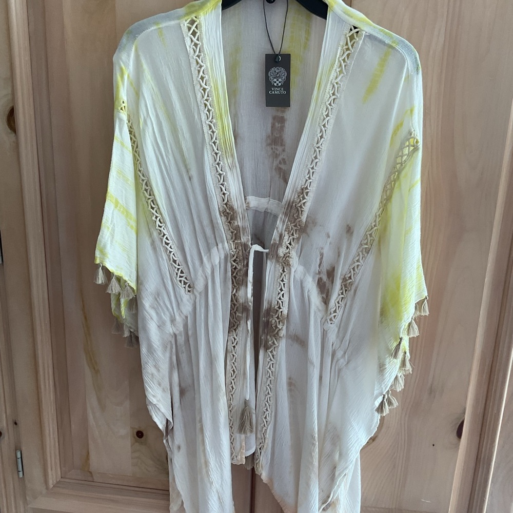 Vince Camuto Bohemian yellow & White cardigan with Tassels NWT $30